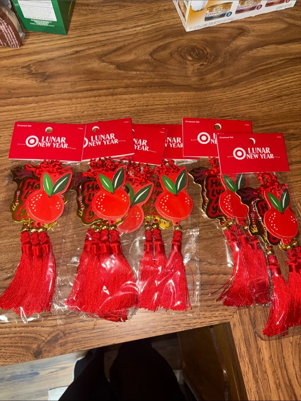 6 Lunar New Year Tassel Ornaments - Red & Green